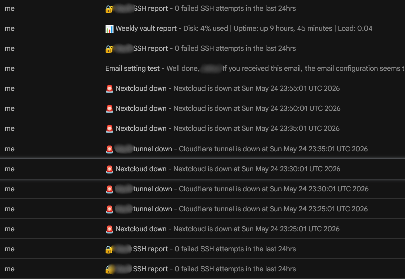 Email alert from the server about a system event